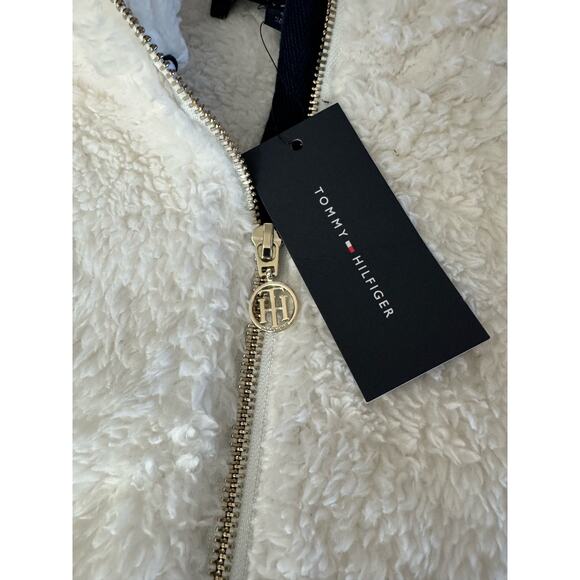 NWT Tommy Hilfiger teddy bear Full zippered High neck vest off-white size small - Picture 9 of 10